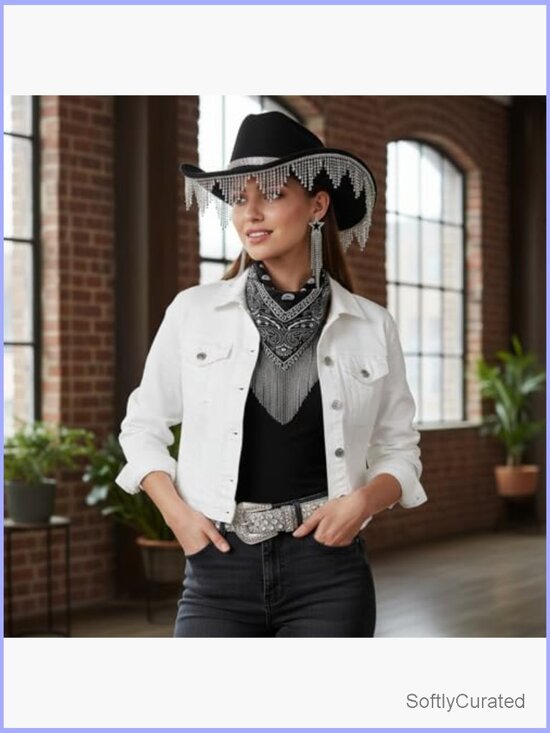 Cowgirl Hat Set with Rhinestone Fringe Hat Belt Earrings Bandana main image 4